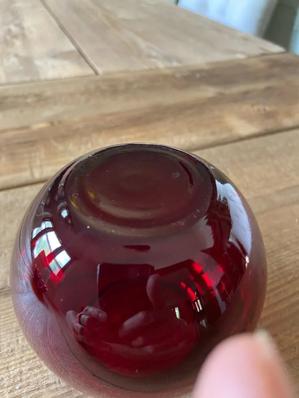 Ruby Red Glass Round Vase Rose Bowl 4